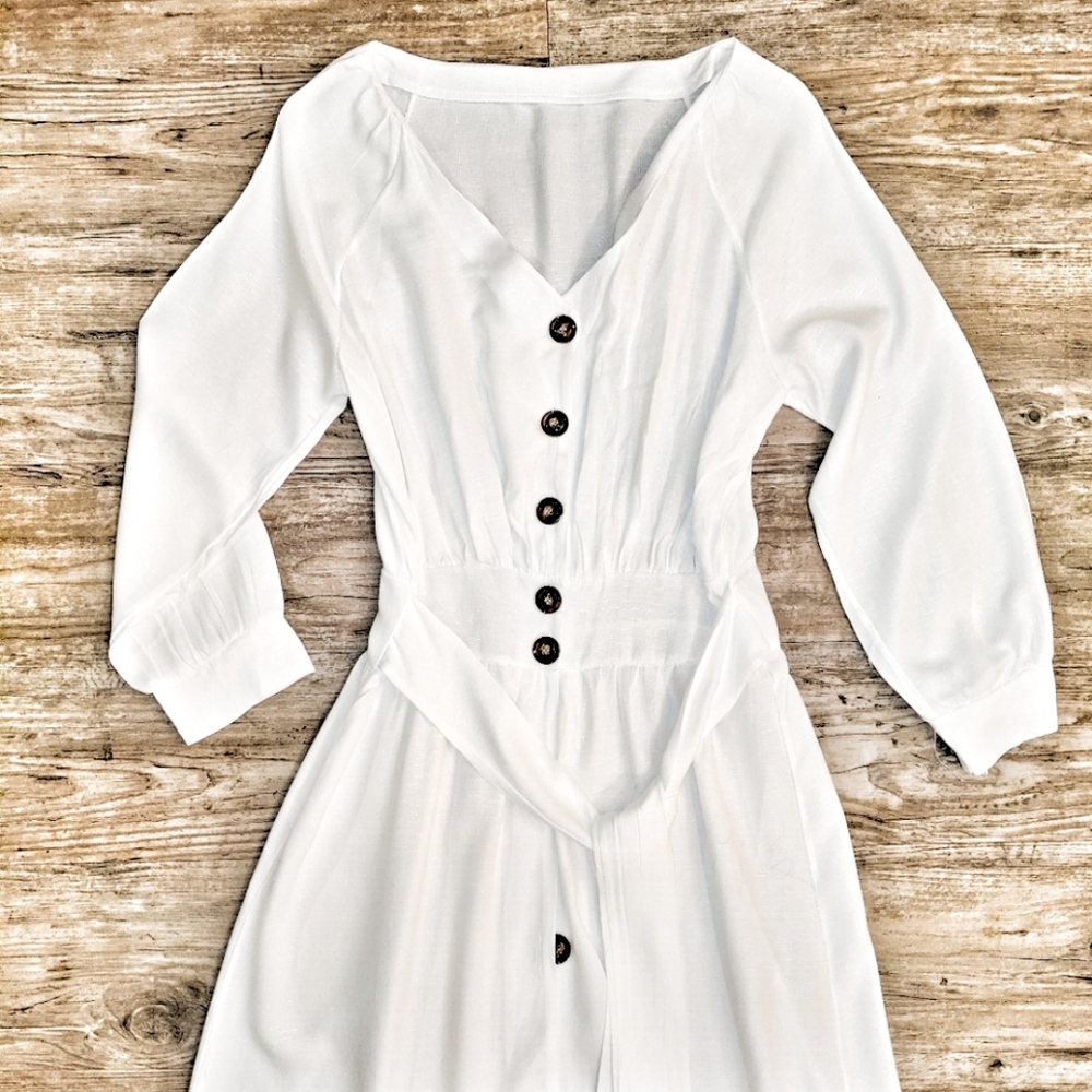 Restocked Lightweight White 100% Linen Dress - Picture 2 of 6